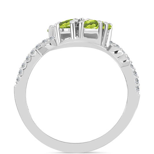 Anel de Prata com Peridoto de Changbai e Topázio Branco  Contraste: Cabeca de Veado (800)