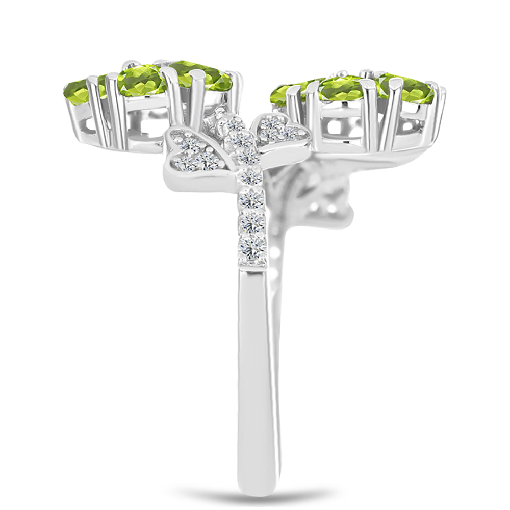 Anel de Prata com Peridoto de Changbai e Topázio Branco  Contraste: Cabeca de Veado (800)