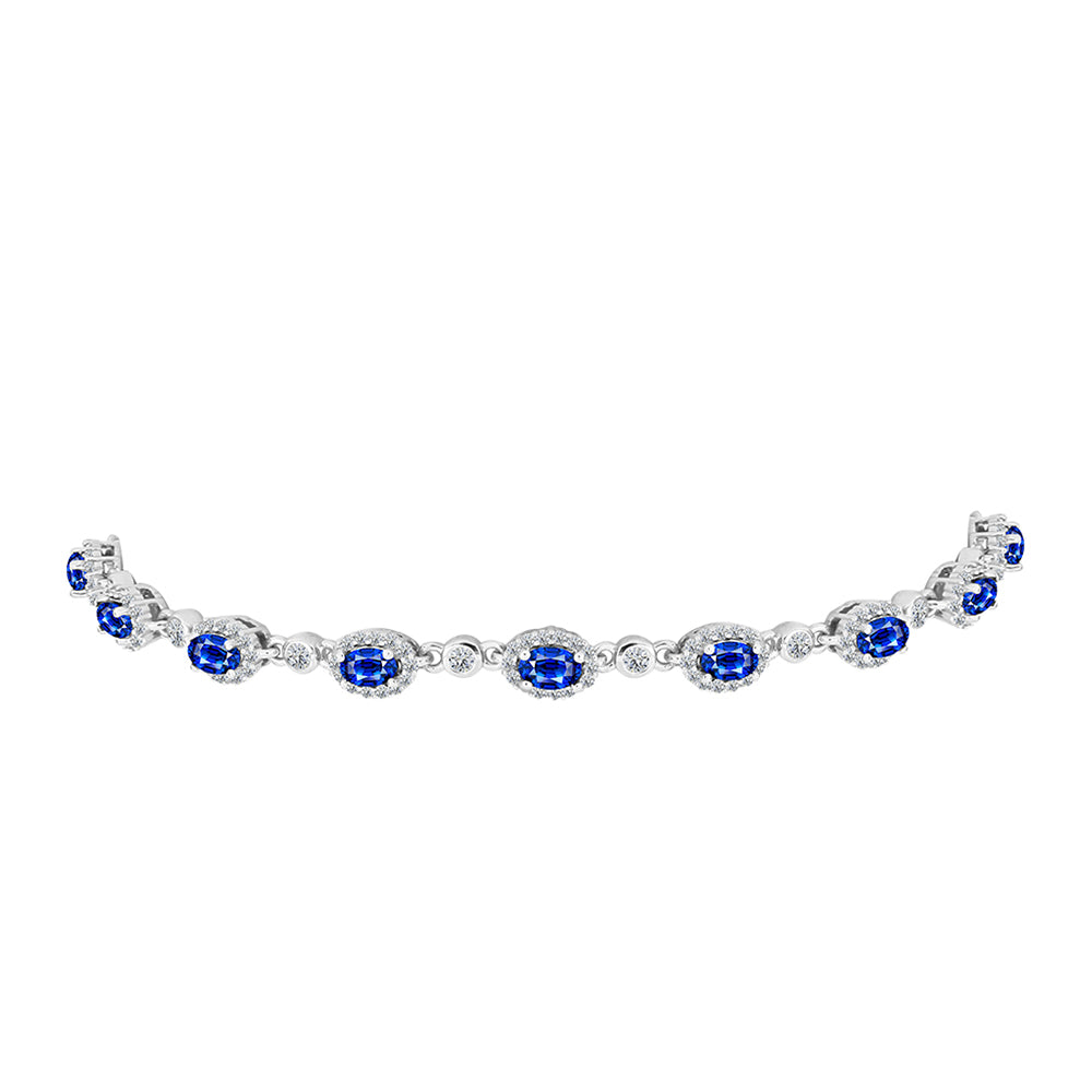 Pulseira de Prata com Safira Azul Australiana e Topázio Branco  Contraste: Cabeca de Veado (800)
