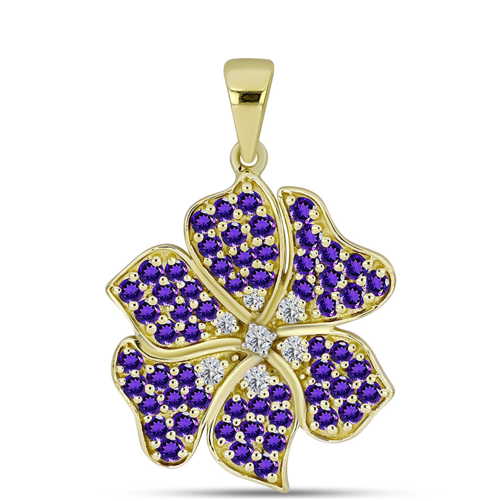 Pendente de Prata com Banho de Ouro com Ametista de Marrocos e Topázio Branco  Contraste: Cabeca de Veado (800)