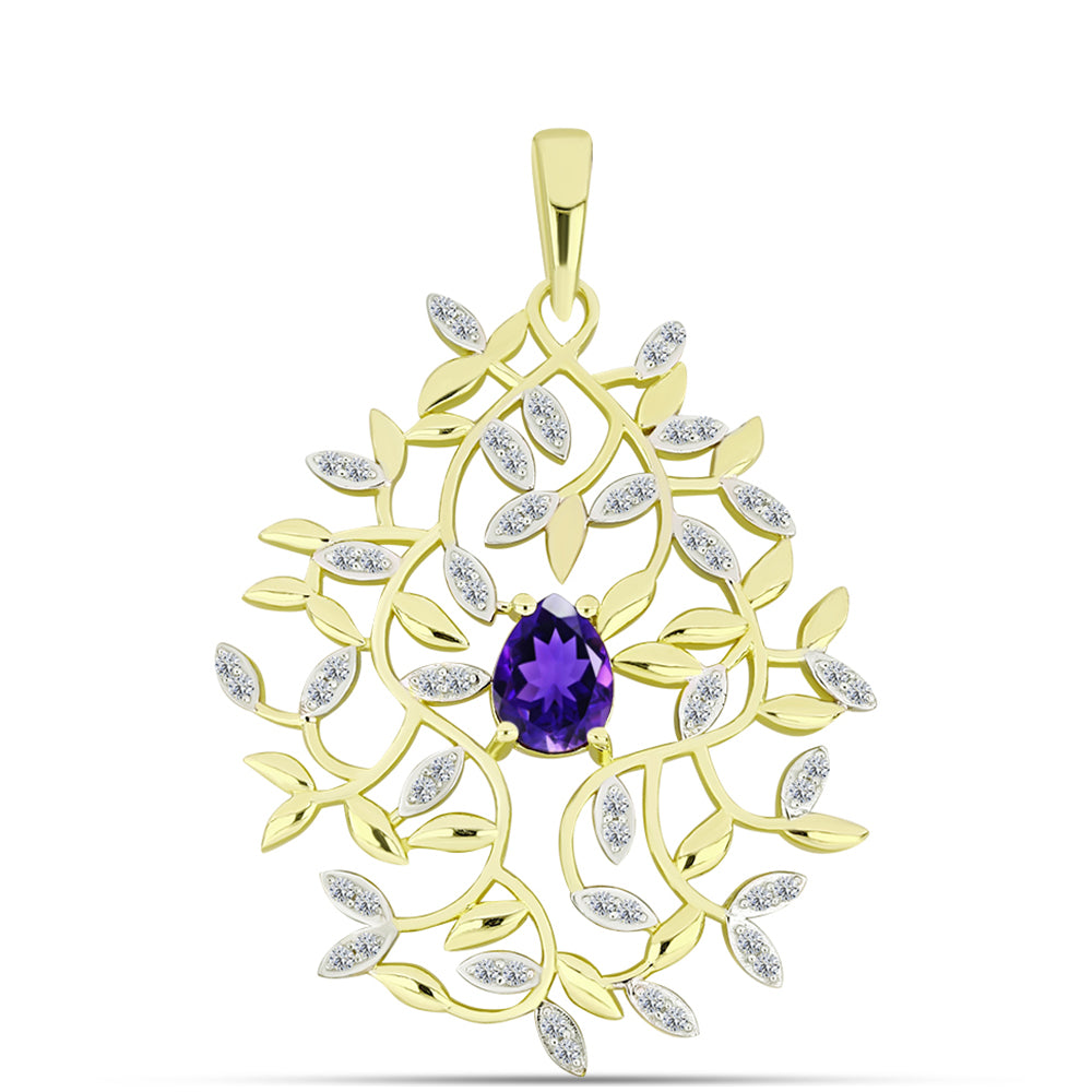 Pendente de Prata com Banho de Ouro com Ametista de Marrocos e Topázio Branco  Contraste: Cabeca de Veado (800) 1 