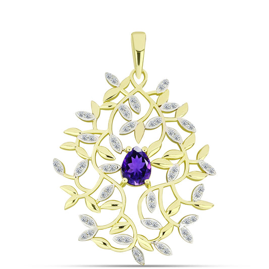 Pendente de Prata com Banho de Ouro com Ametista de Marrocos e Topázio Branco  Contraste: Cabeca de Veado (800)