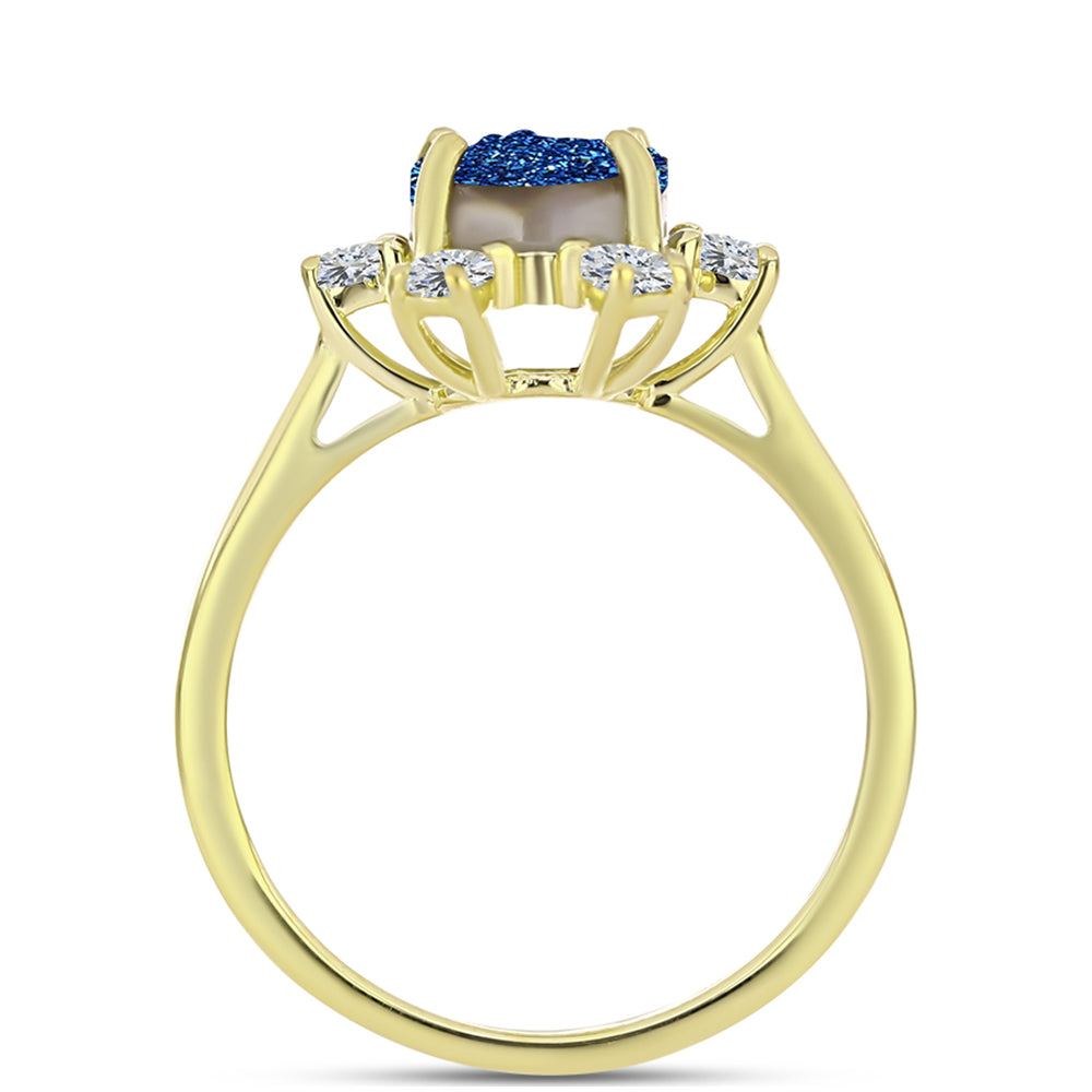 Anel de Prata com Banho de Ouro com Drusy Azul e Topázio Branco  Contraste: Cabeca de Veado (800) 2 