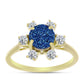 Anel de Prata com Banho de Ouro com Drusy Azul e Topázio Branco  Contraste: Cabeca de Veado (800)