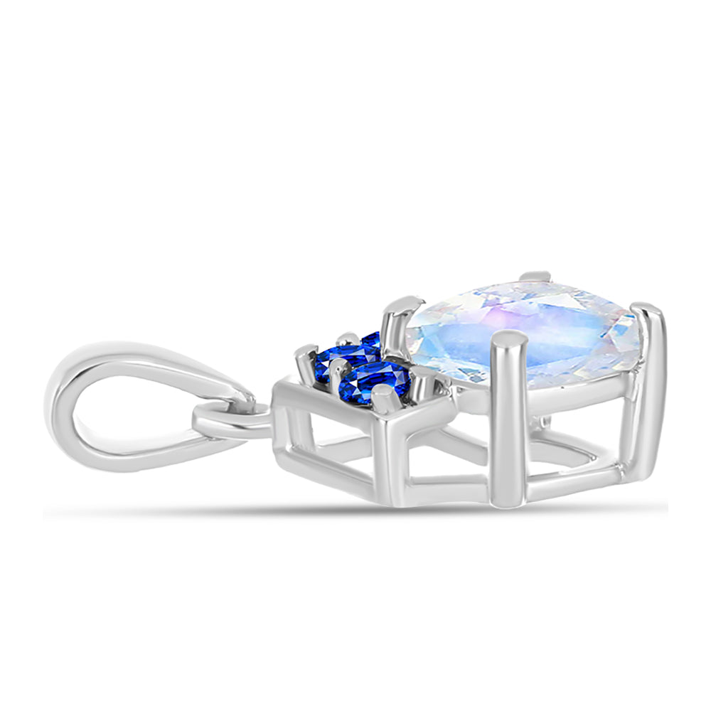 Pendente de Prata com Safira Azul Australiana e Pedra da Lua Arco-íris