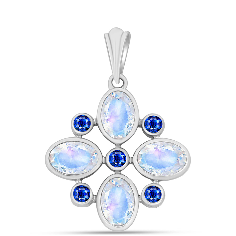 Pendente de Prata com Safira Azul Australiana e Pedra da Lua Arco-íris 1 