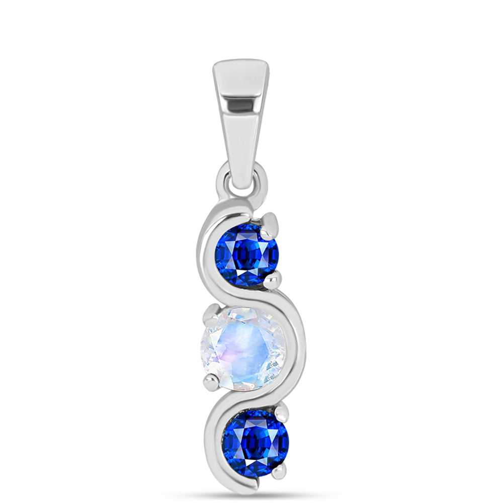 Pendente de Prata com Safira Azul Australiana e Pedra da Lua Arco-íris