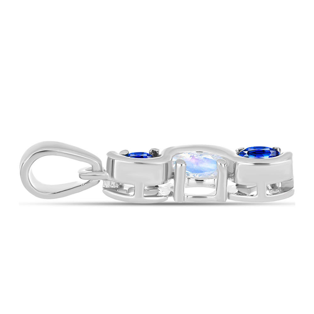 Pendente de Prata com Safira Azul Australiana e Pedra da Lua Arco-íris