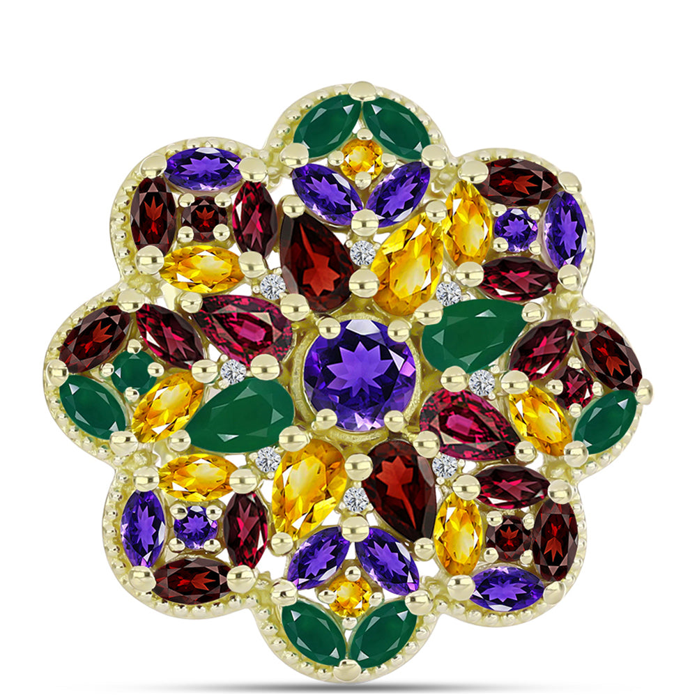 Anel de Prata com Banho de Ouro com Ametista de Marrocos e Citrino de Ural  Contraste: Cabeca de Veado (800)