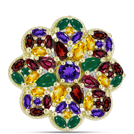 Anel de Prata com Banho de Ouro com Ametista de Marrocos e Citrino de Ural  Contraste: Cabeca de Veado (800)