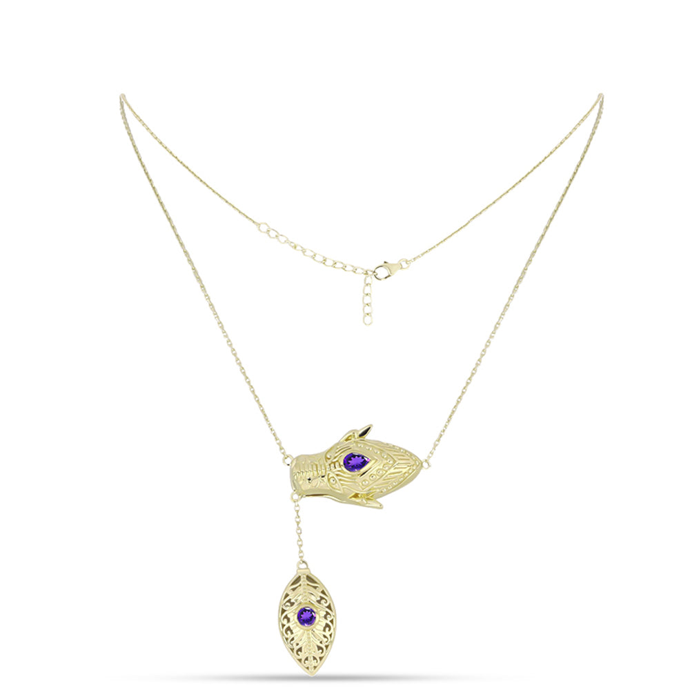 Colar de Prata com Banho de Ouro com Ametista de Marrocos  Contraste: Cabeca de Veado (800) 1 