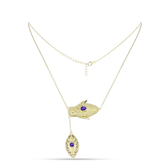 Colar de Prata com Banho de Ouro com Ametista de Marrocos  Contraste: Cabeca de Veado (800)
