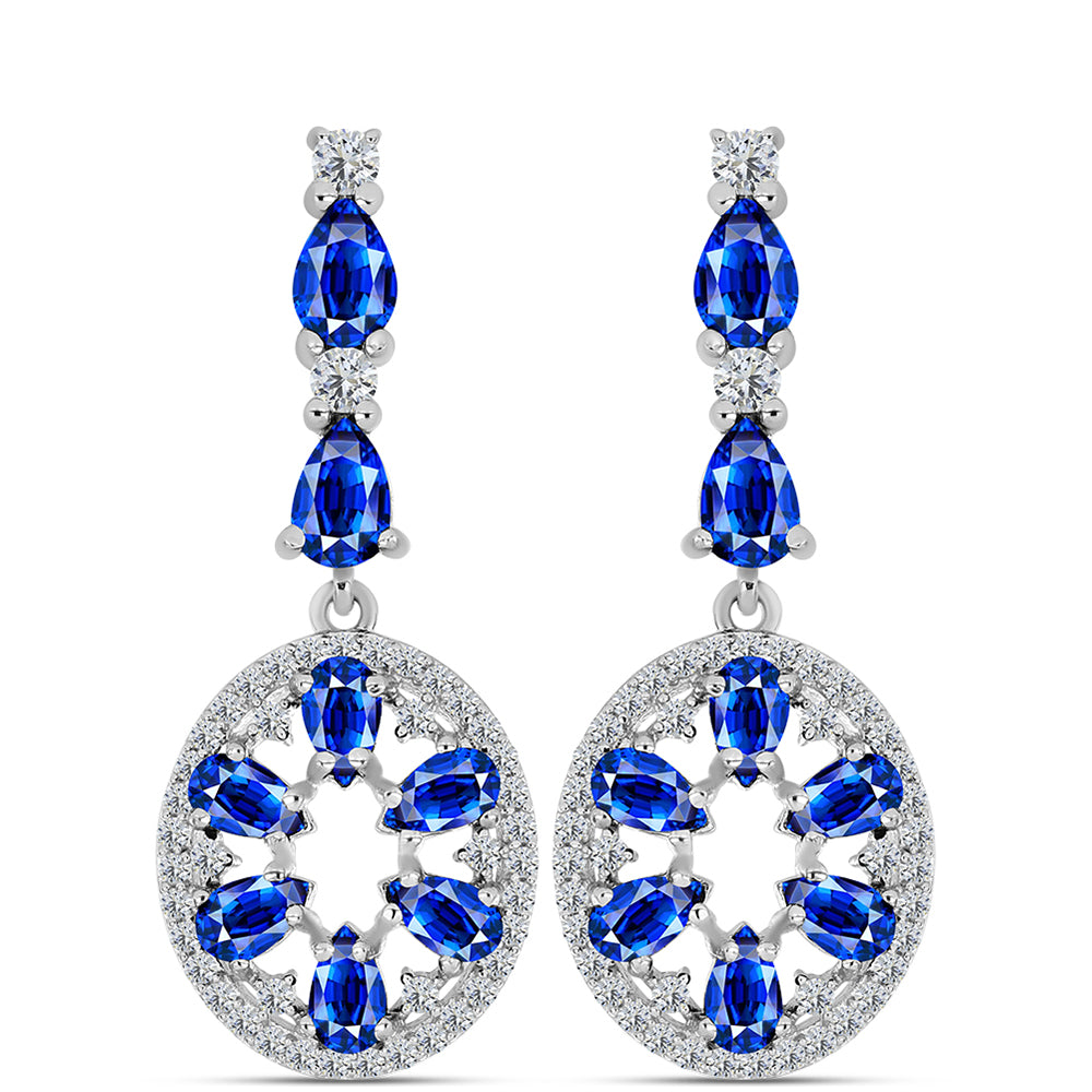 Brincos de Prata com Safira Azul Australiana e Topázio Branco  Contraste: Cabeca de Veado (800)