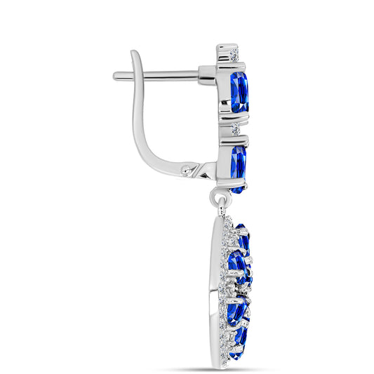Brincos de Prata com Safira Azul Australiana e Topázio Branco  Contraste: Cabeca de Veado (800)