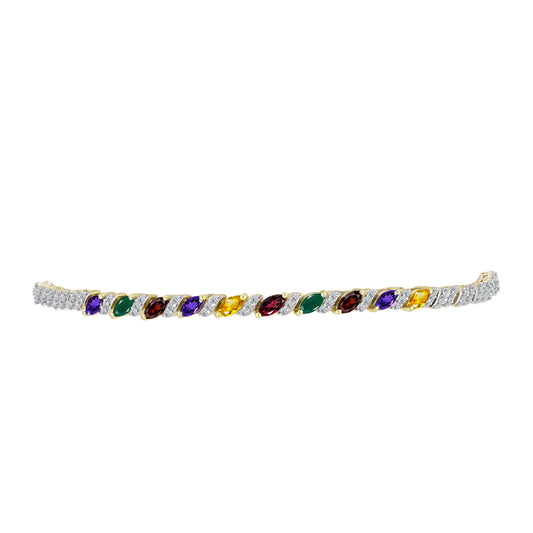 Pulseira de Prata com Banho de Ouro com Ametista de Marrocos e Citrino de Ural  Contraste: Cabeca de Veado (800)