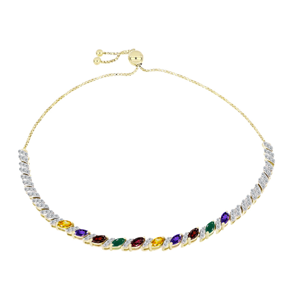 Pulseira de Prata com Banho de Ouro com Ametista de Marrocos e Citrino de Ural  Contraste: Cabeca de Veado (800) 1 