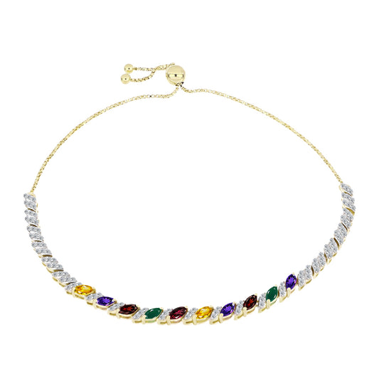 Pulseira de Prata com Banho de Ouro com Ametista de Marrocos e Citrino de Ural  Contraste: Cabeca de Veado (800)