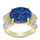 Anel de Prata com Banho de Ouro com Drusy Azul e Topázio Branco  Contraste: Cabeca de Veado (800)