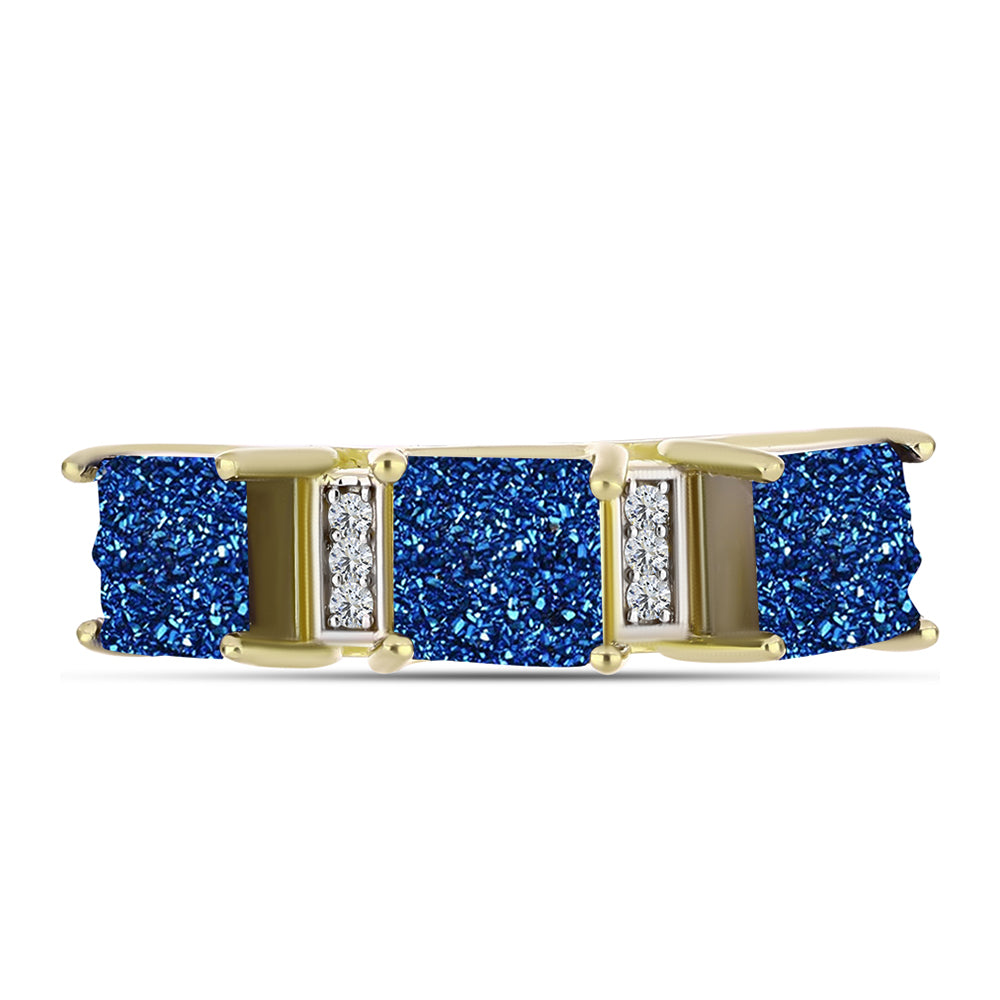 Anel de Prata com Banho de Ouro com Drusy Azul e Topázio Branco  Contraste: Cabeca de Veado (800) 1 