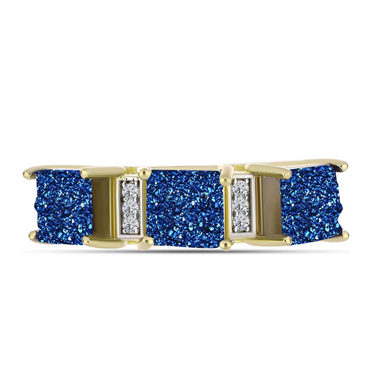 Anel de Prata com Banho de Ouro com Drusy Azul e Topázio Branco  Contraste: Cabeca de Veado (800)
