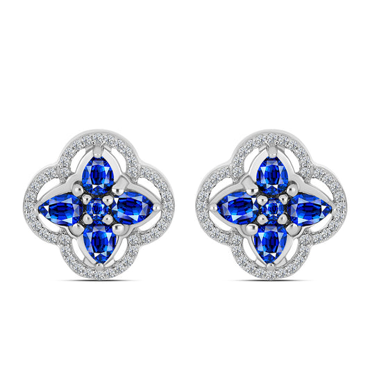 Brincos de Prata com Safira Azul Australiana e Topázio Branco