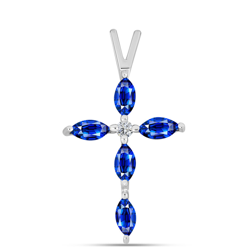 Cruz Pendente de Prata com Safira Azul Australiana e Topázio Branco 1 