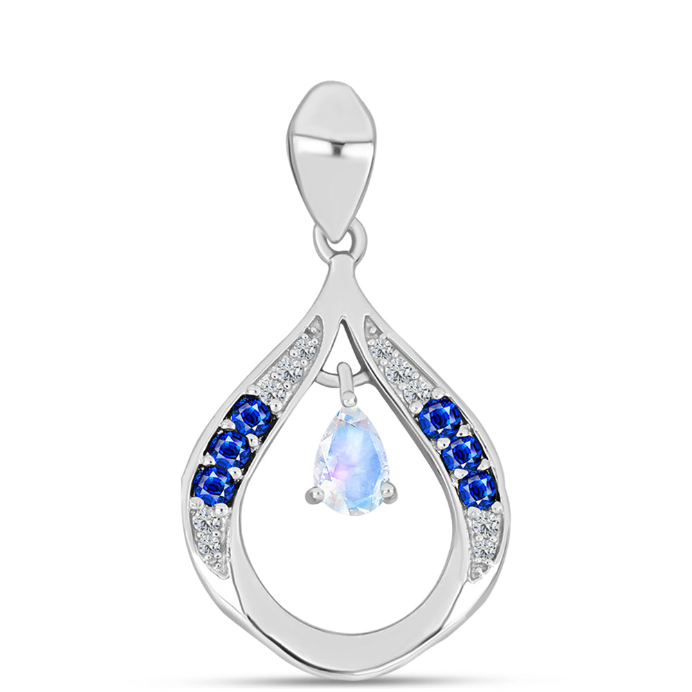 Pendente de Prata com Safira Azul Australiana e Pedra da Lua Arco-íris