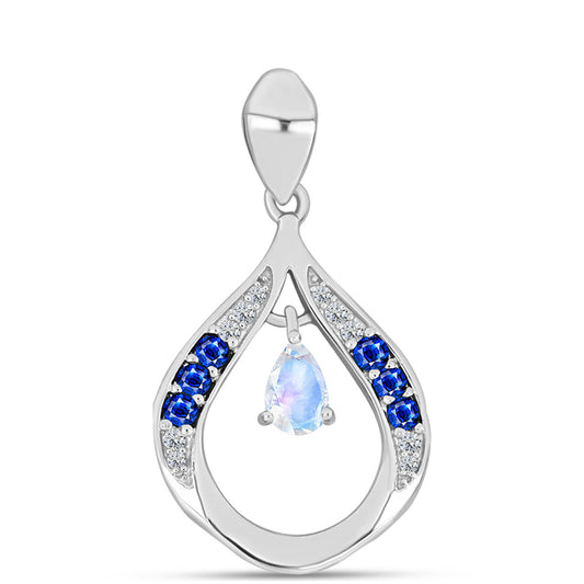 Pendente de Prata com Safira Azul Australiana e Pedra da Lua Arco-íris