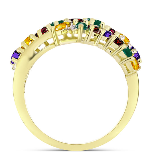 Anel de Prata com Banho de Ouro com Ametista de Marrocos e Citrino de Ural  Contraste: Cabeca de Veado (800)