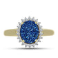 Anel de Prata com Banho de Ouro com Drusy Azul e Topázio Branco