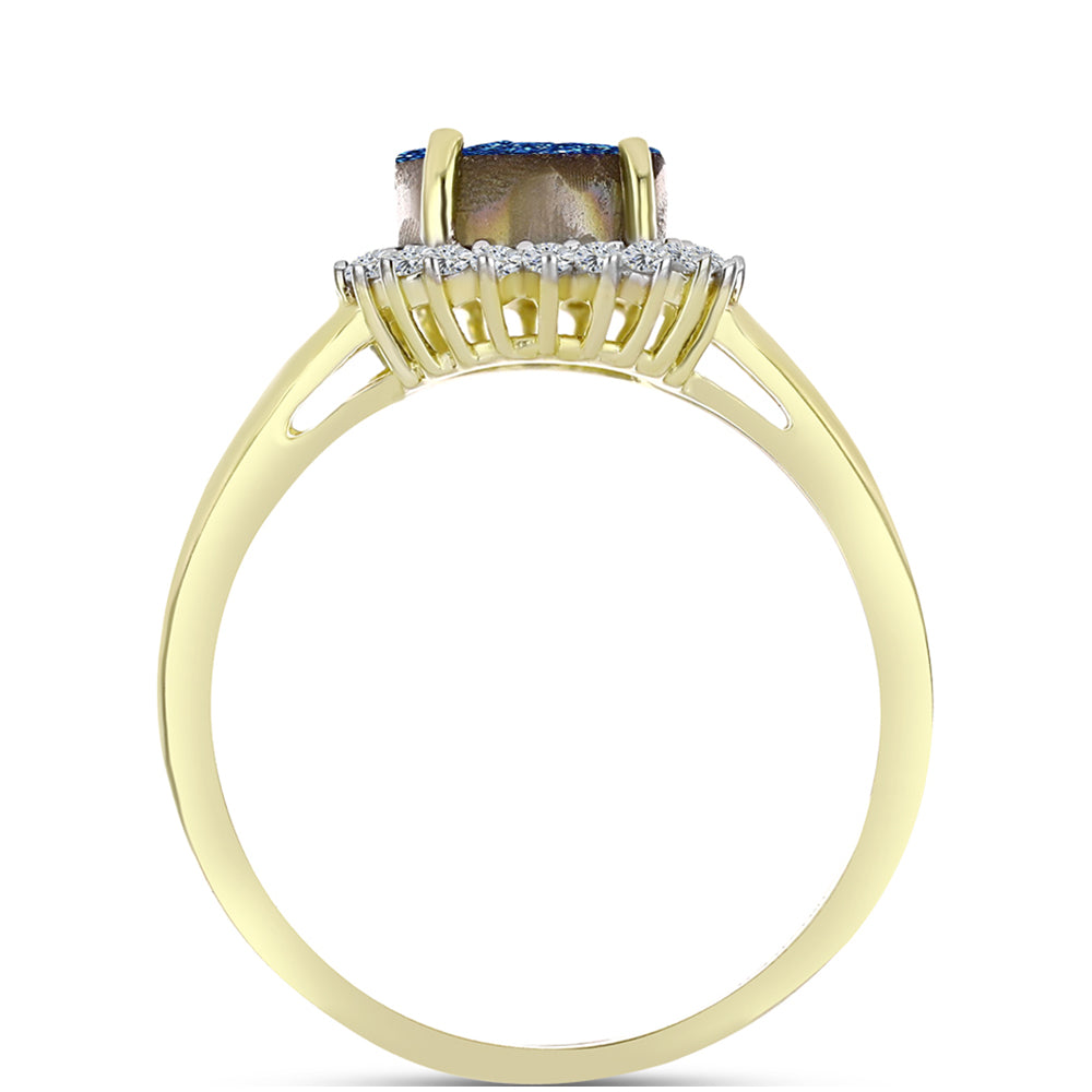 Anel de Prata com Banho de Ouro com Drusy Azul e Topázio Branco