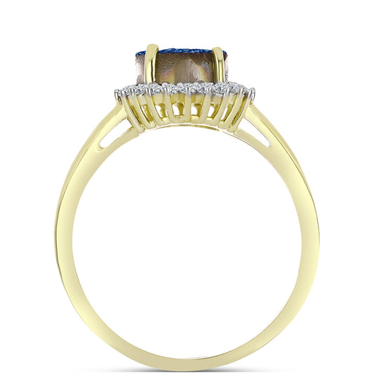 Anel de Prata com Banho de Ouro com Drusy Azul e Topázio Branco