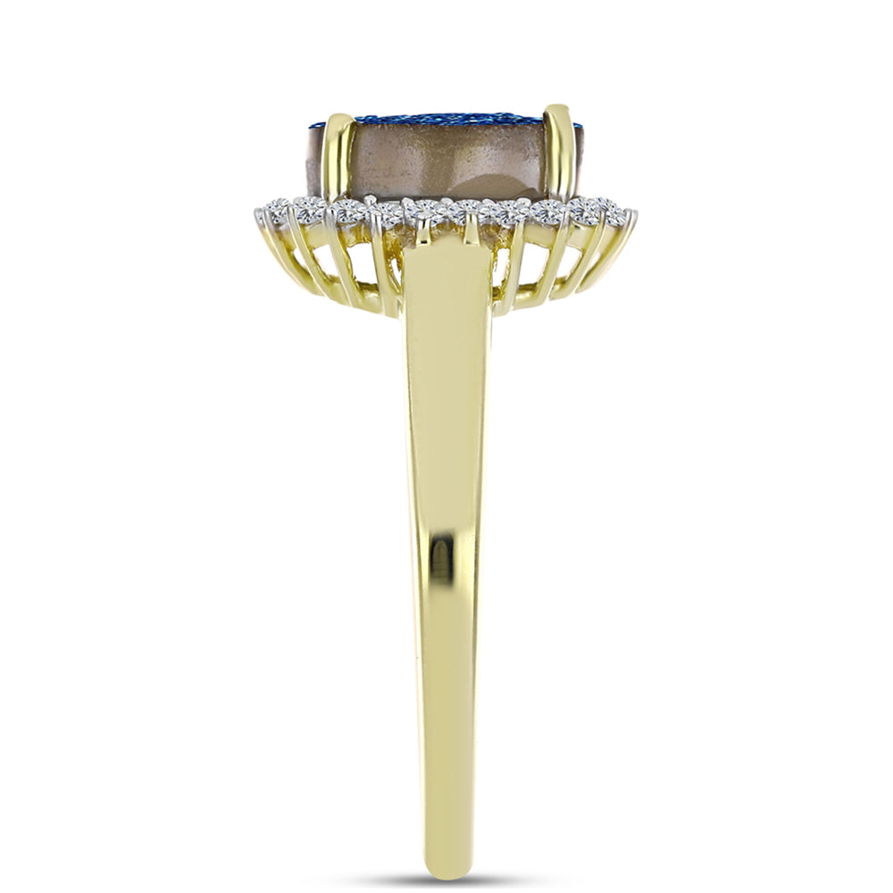 Anel de Prata com Banho de Ouro com Drusy Azul e Topázio Branco 4 