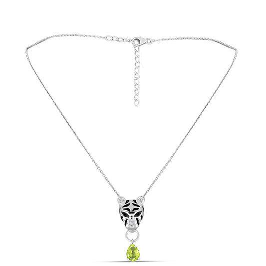 Colar de Prata com Peridoto de Changbai e Espinela Preta  Contraste: Cabeca de Veado (800)
