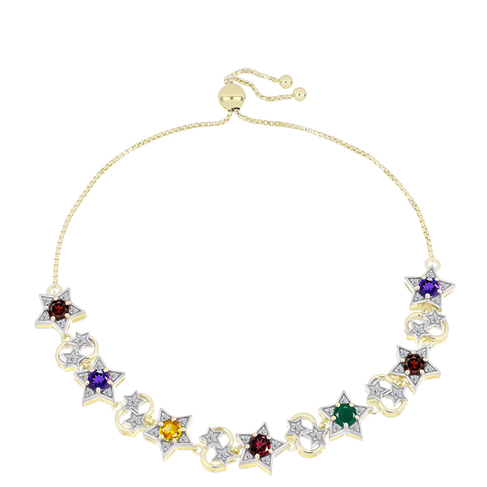 Pulseira de Prata com Banho de Ouro com Ametista de Marrocos e Citrino de Ural  Contraste: Cabeca de Veado (800) 1 