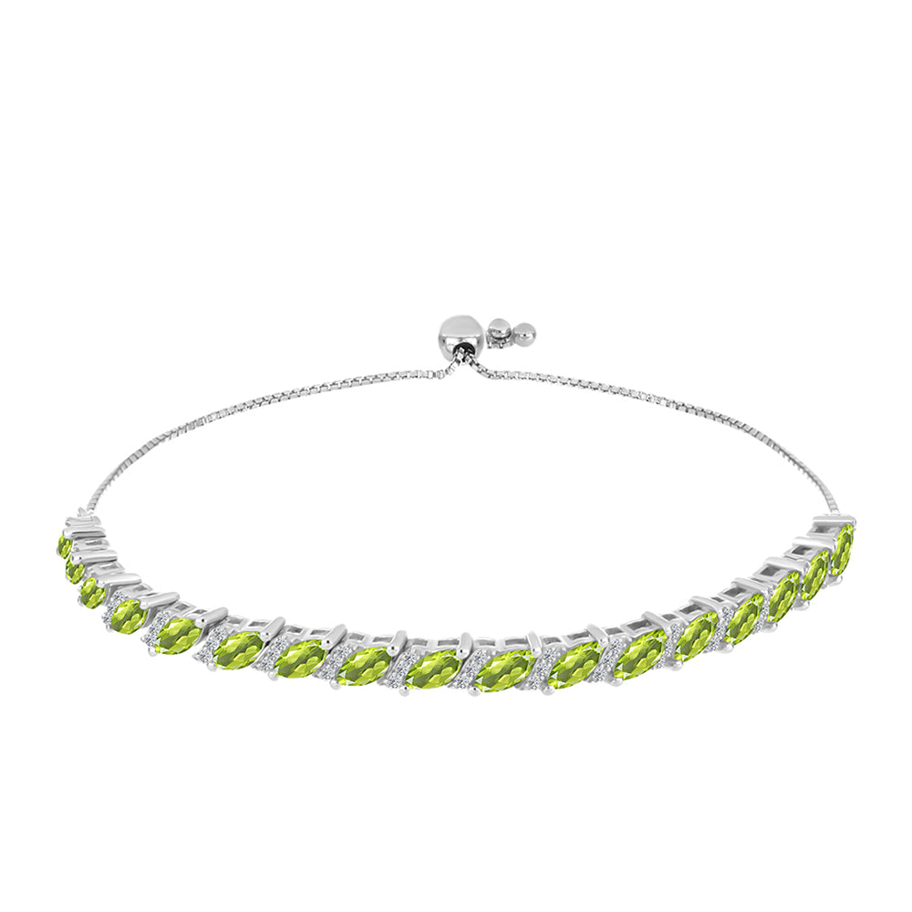 Pulseira de Prata com Peridoto de Changbai e Topázio Branco  Contraste: Cabeca de Veado (800) 1 