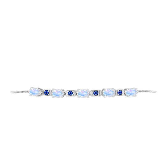 Pulseira de Prata com Safira Azul Australiana e Pedra da Lua Arco-íris  Contraste: Cabeca de Veado (800)