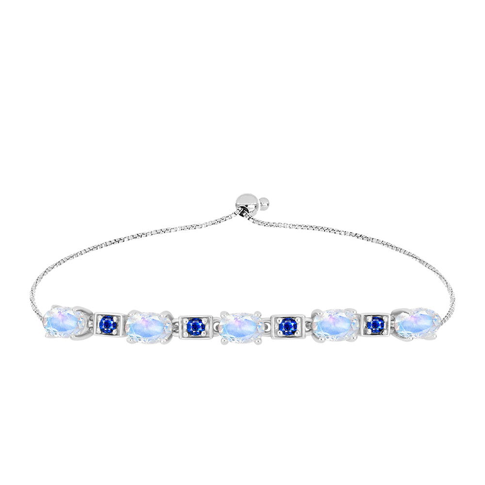 Pulseira de Prata com Safira Azul Australiana e Pedra da Lua Arco-íris  Contraste: Cabeca de Veado (800) 1 
