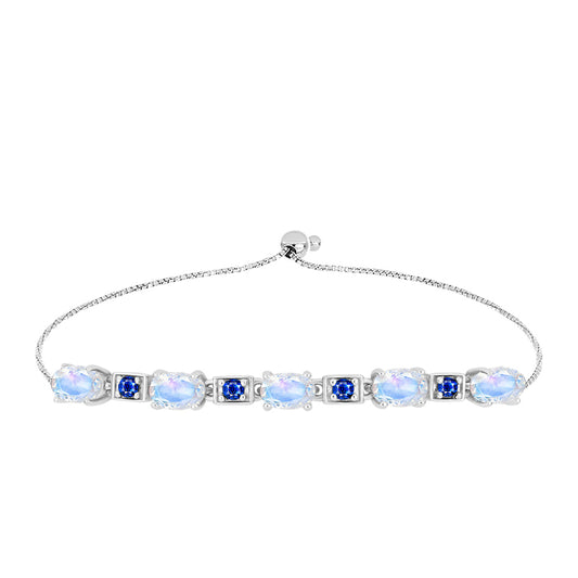 Pulseira de Prata com Safira Azul Australiana e Pedra da Lua Arco-íris  Contraste: Cabeca de Veado (800)
