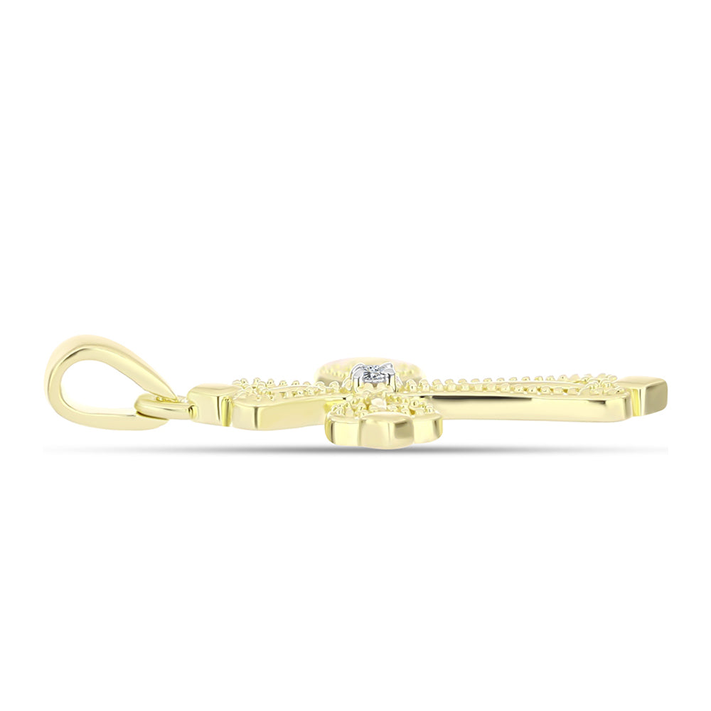 Cruz Pendente de Prata com Banho de Ouro com Diamante Branco 2 