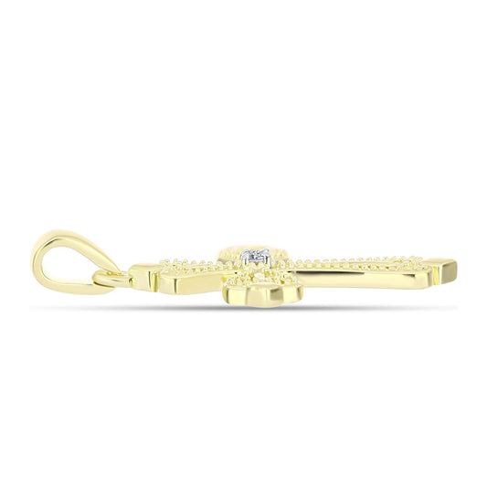 Cruz Pendente de Prata com Banho de Ouro com Diamante Branco