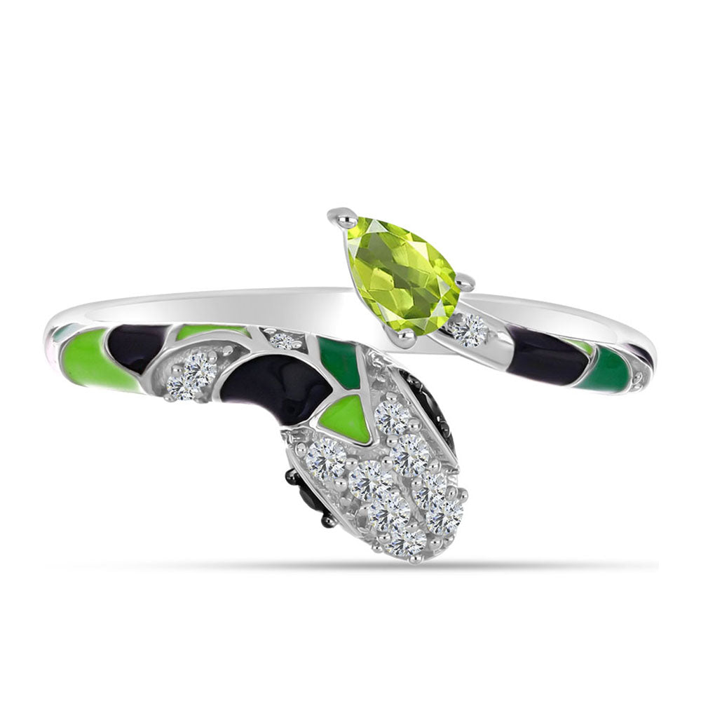 Anel de Prata com Peridoto de Changbai e Espinela Preta