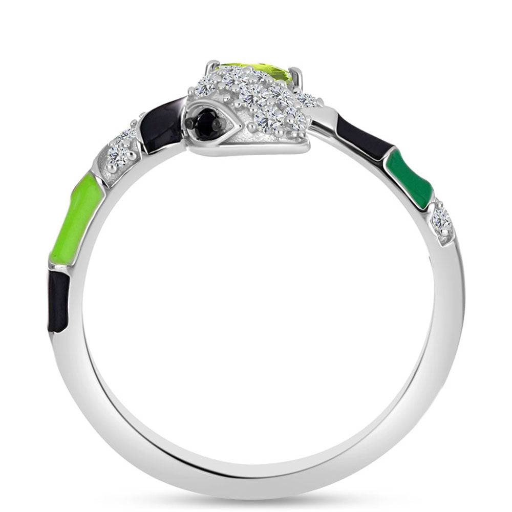 Anel de Prata com Peridoto de Changbai e Espinela Preta 3 