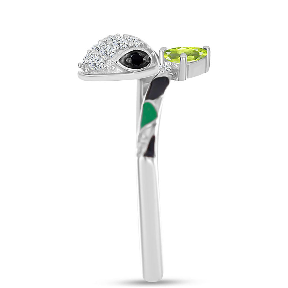 Anel de Prata com Peridoto de Changbai e Espinela Preta 4 