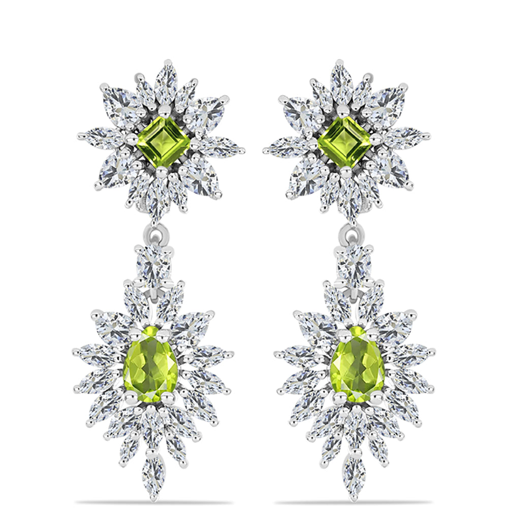 Brincos de Prata com Peridoto de Changbai e Topázio Branco  Contraste: Cabeca de Veado (800)
