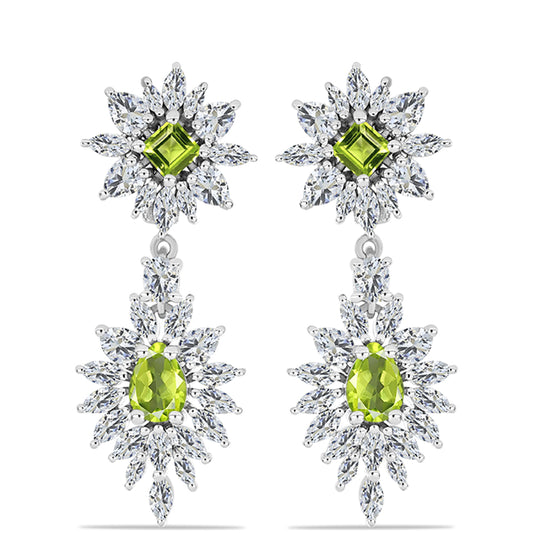 Brincos de Prata com Peridoto de Changbai e Topázio Branco  Contraste: Cabeca de Veado (800)