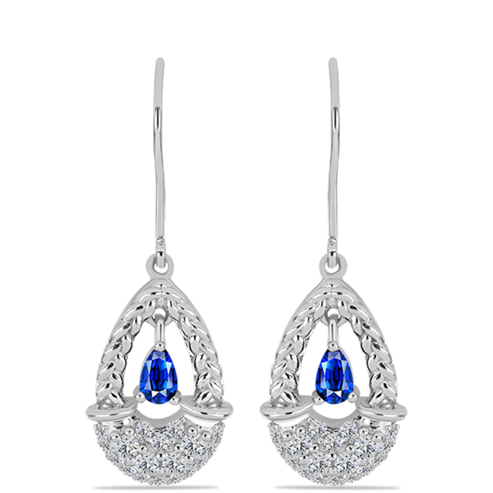 Brincos de Prata com Safira Azul Australiana e Topázio Branco