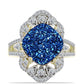 Anel de Prata com Banho de Ouro com Drusy Azul e Topázio Branco  Contraste: Cabeca de Veado (800)