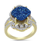Anel de Prata com Banho de Ouro com Drusy Azul e Topázio Branco  Contraste: Cabeca de Veado (800)
