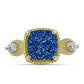 Anel de Prata com Banho de Ouro com Drusy Azul e Topázio Branco  Contraste: Cabeca de Veado (800)